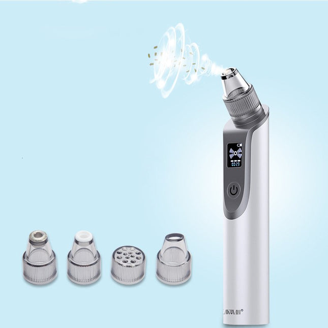 Professional white electric blackhead remover vacuum with a digital LCD display.