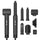 Black hair styling tool with multiple attachments on a white background