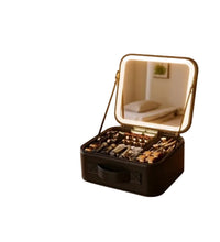 Premium gold quilted makeup travel case with illuminated LED vanity mirror