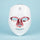 White LED face mask with red accents on a white background