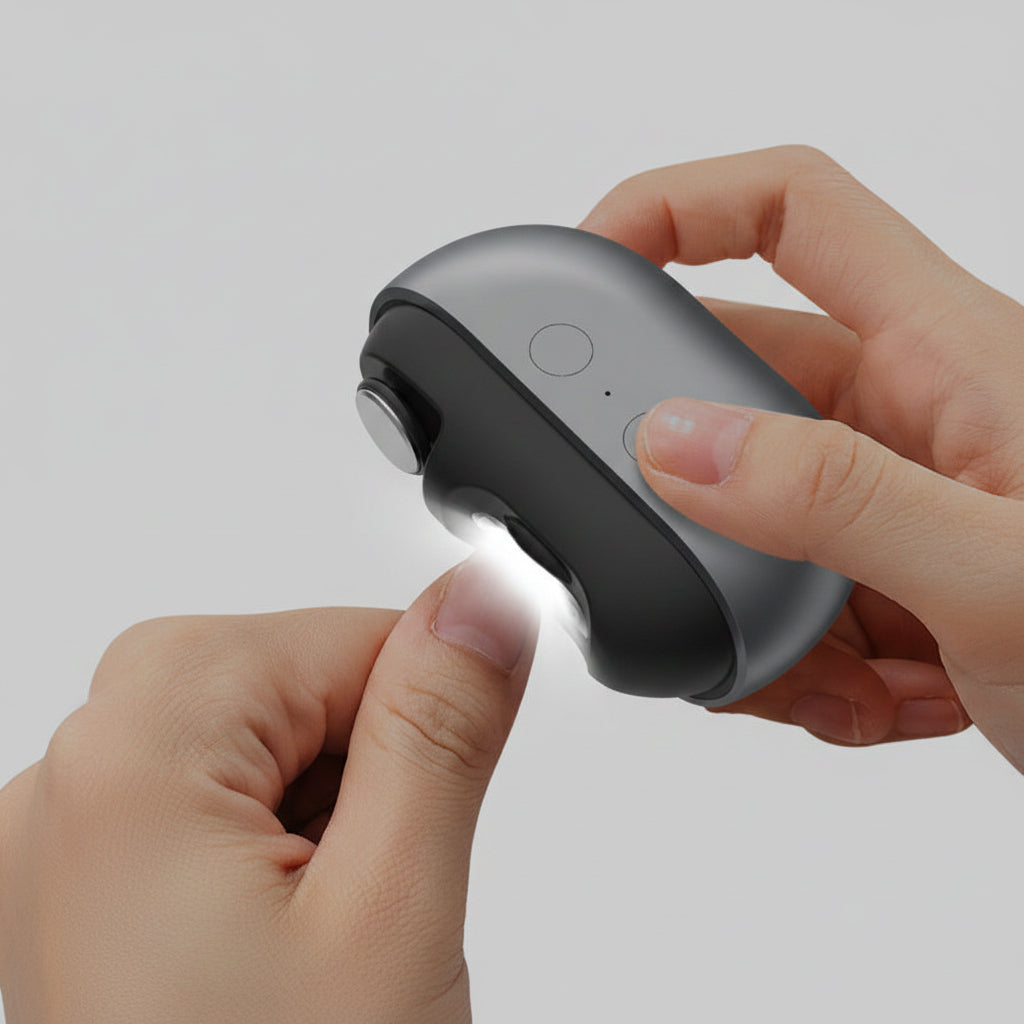 Hand holding a small flashlight with text about auxiliary lighting