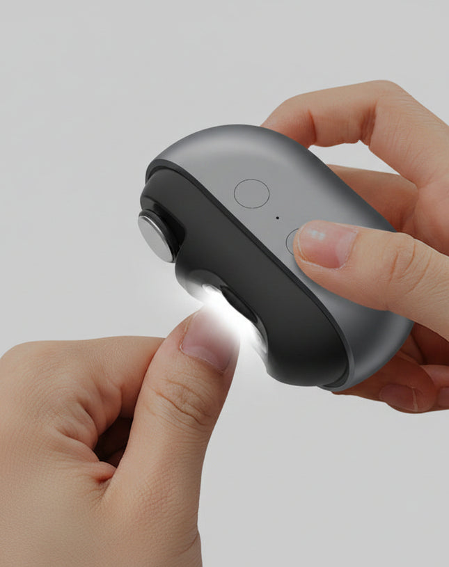 Hand holding a small flashlight with text about auxiliary lighting