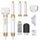 Set of white and gold hair styling tools on a white background