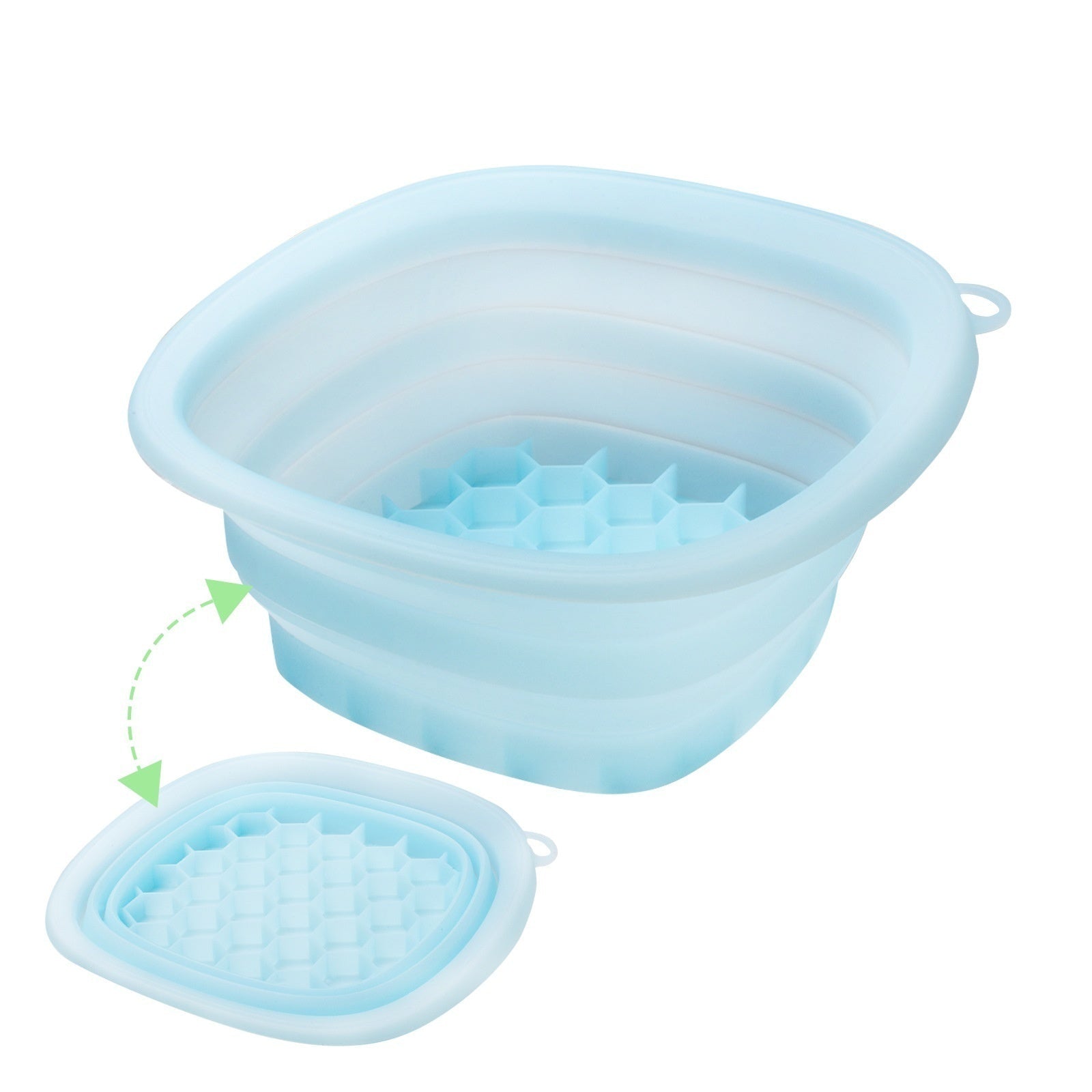 Transparent blue folding ice basin on a white background