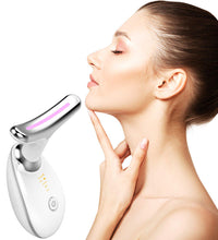 White 7-in-1 professional face and neck massager featuring a curved head and digital display.