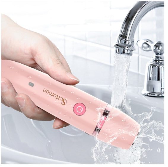 Close-up of the interchangeable precision heads for the women's electric hair removal tool.